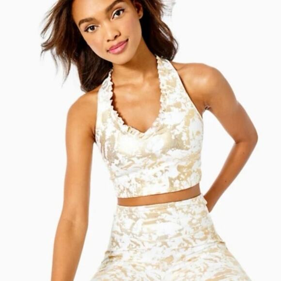 Lilly Pulitzer Luxletic Lindsay Sports Bra UPF 50+ Size Medium Workout Metallic - Picture 1 of 12